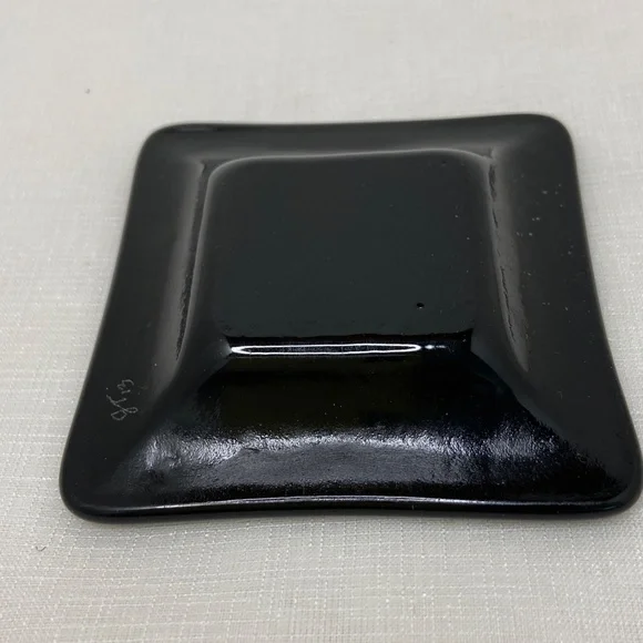 Jane Tivol Studio Art Glass 2013 Green Dichroic And Black Glass Trinket Dish - Picture 5 of 9